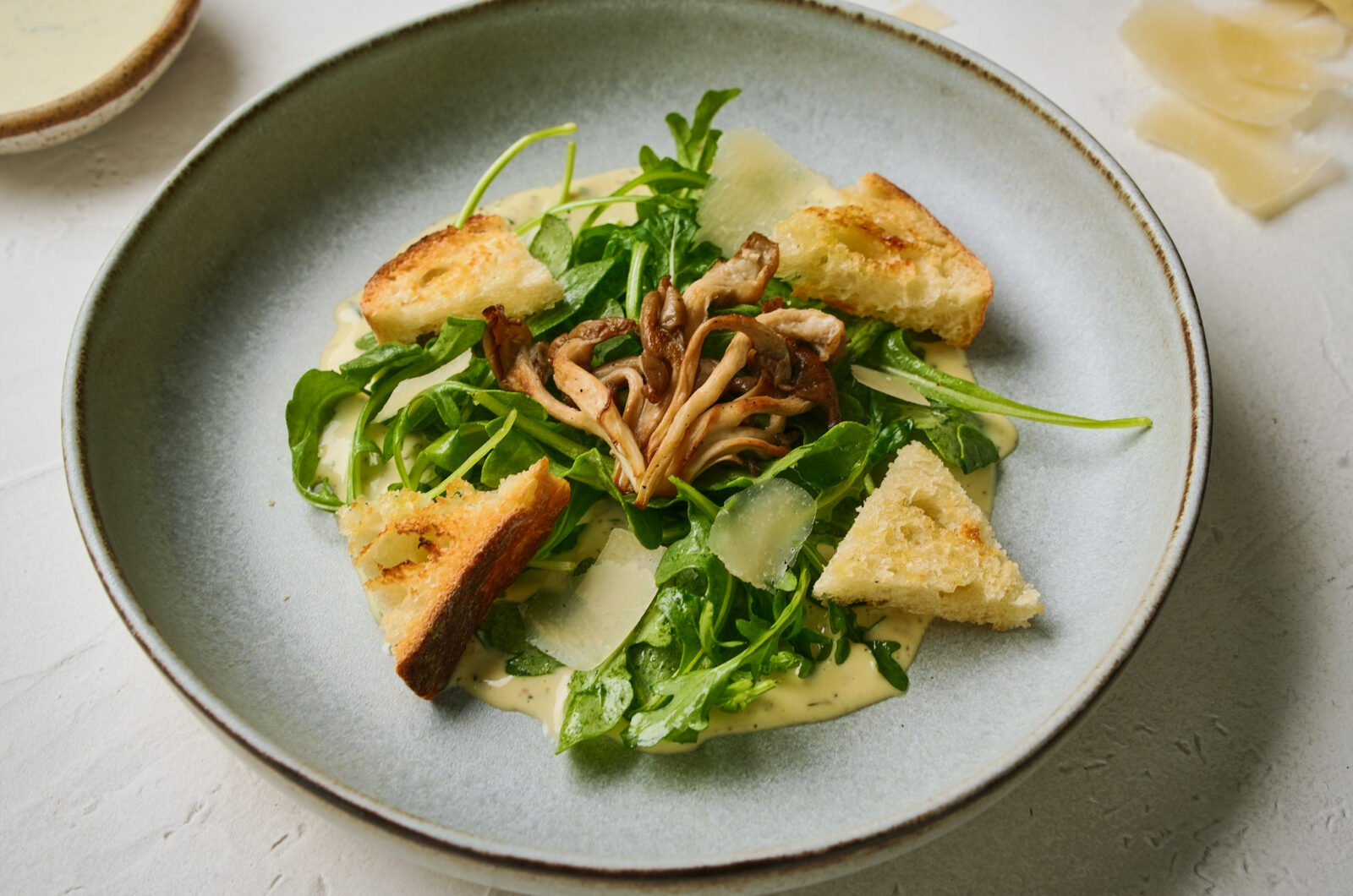 The Garrison Salad - Arugula Salad with Oyster Mushrooms and Sourdough Croutons